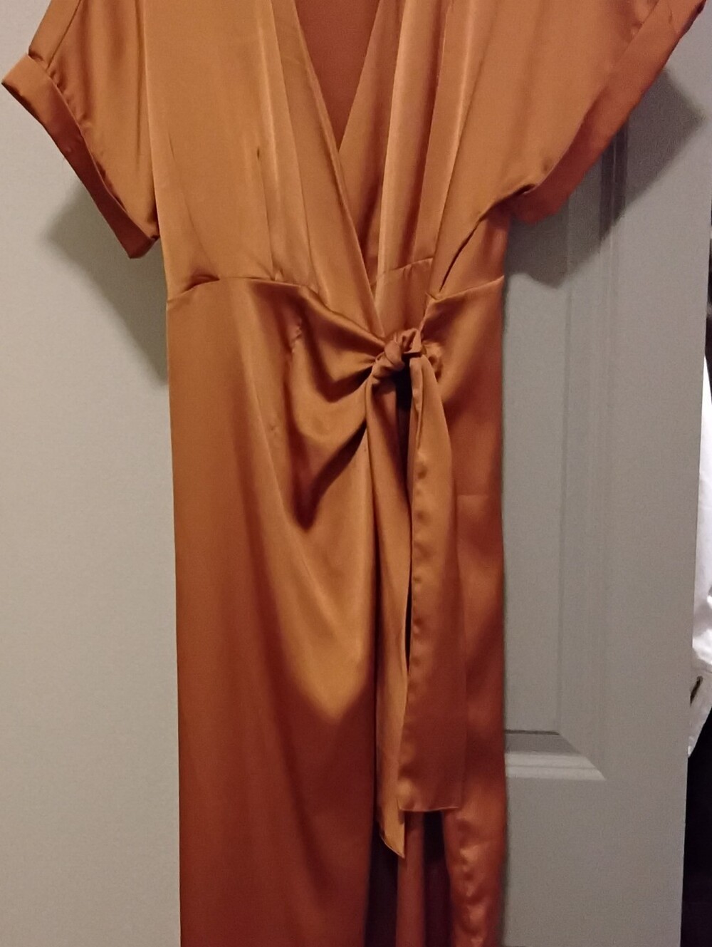 Satin Wrap Midi Dress – Rust/Copper